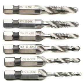 Hex Shank Combination Drill Tap Set, 6.35mm HSS Spiral Thread Taper Composite Drilling Screw Tapping Hand Tool
