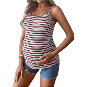 SHENHE Women's Maternity Striped Scoop Neck Sleeveless Pregnancy Slim Fitted Basic Cami Tops