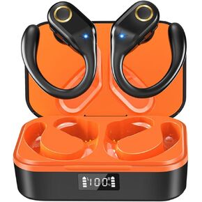 Wireless Earbuds, Noise Cancelling Bluetooth 5.3 Sports Headphones with Ear Hooks, 60H Playtime Digital Display IPX7 Waterproof Over-Ear Earphones for Running TV Phone Laptop