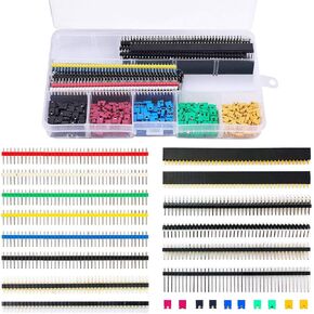 Pin Headers Socket Connectors and Jumper Caps Assortment Kit, 300pcs 2.54mm Computer Jumper Caps + 35pcs PCB Board 40Pin Straight/Right Angle/Round Single/Double Row Male Female Pin Headers