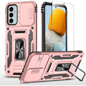 حافظة SunStory لهاتف Samsung Galaxy A25 5G مع واقي شاشة HD وغطاء كاميرا منزلق ومسند، حافظة Samsung A25 5G [من الدرجة العسكرية] حافظة هاتف لهاتف Samsung Galaxy A25 5G (أحمر)