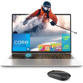 Core i5 Laptop Computer, 16 in BaseBook Pro Laptops, Computers for Casual Gaming & Work, Iris Plus Graphics, 32GB RAM & 1TB SSD, 16:10 Computers, 100% sRGB 1920x1200p IPS FHD Display, LAN, Fingerprint