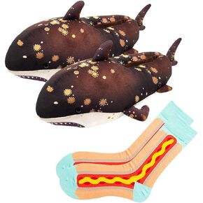 Hamburger Slippers Food Shoes Plush Hamburger Shaped Funny Warm Slippers with Hot Dog Socks