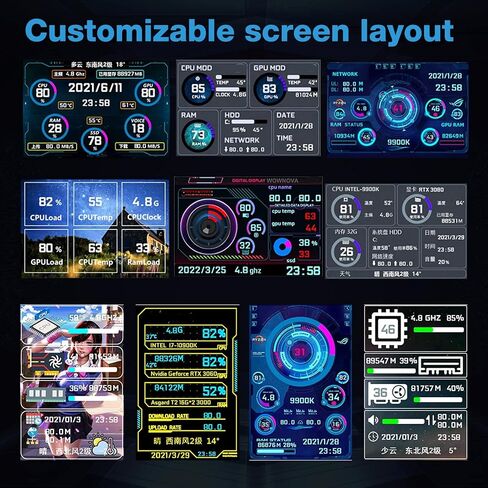 2.1 inch IPS Mini Round Screen, AIDA64 PC CPU RAM HDD Data Monitor, USB Screen Liquid Cooler Watercooler Screen 480x480 Dimmable, 128MB, for Desktop Chassis in Saudi Arabia