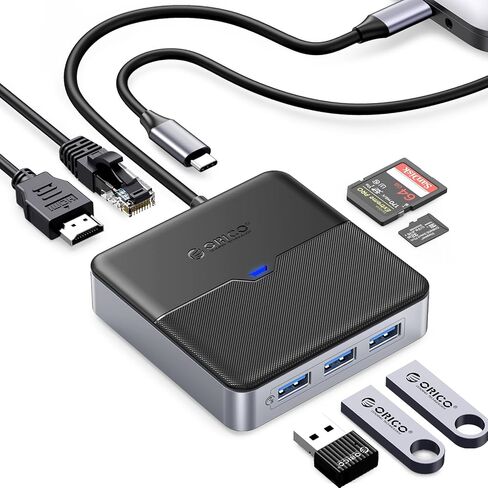 USB C Hub, ORICO 8 in 1 USB C Docking Station with 4K@60Hz HDMI, 1000M Ethernet, 100W PD Charging, SD/TF Card Reader, 3 USB Port, Type C Multiport Adapter for MacBook Pro iPad Lenovo Dell Hp Laptop in Saudi Arabia