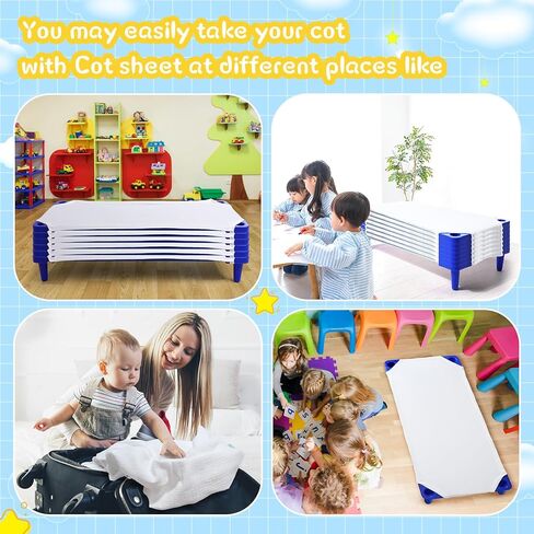 12 Pcs Daycare Cot Sheets for Toddlers Preschool, Standard Size 23" x 51" Crib Bedding Nap Mat, Muslin Soft Breathable Fabric White Sleeping Pads Fitted for Kids Baby Boys Girls in Kuwait