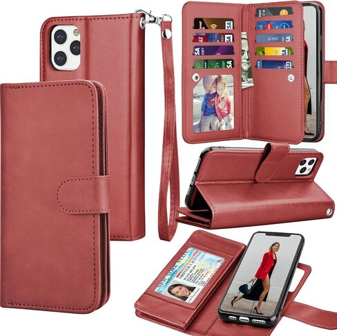 Tekcoo Wallet Case for iPhone 11 Pro / iPhone11 Pro (5.8 inch) 2019 Luxury ID Cash Credit Card Slots Holder Carrying Pouch Folio Flip PU Leather Cover [Detachable Magnetic Hard Case] Lanyard - Black in Saudi Arabia