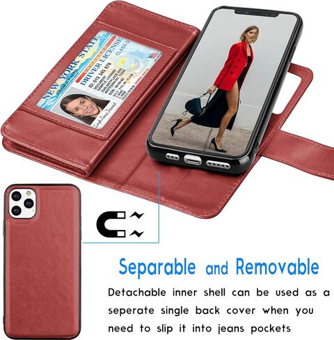 Tekcoo Wallet Case for iPhone 11 Pro / iPhone11 Pro (5.8 inch) 2019 Luxury ID Cash Credit Card Slots Holder Carrying Pouch Folio Flip PU Leather Cover [Detachable Magnetic Hard Case] Lanyard - Black in Saudi Arabia