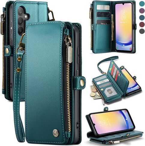 Defencase Compatible with Galaxy A25 5G Case Wallet with RFID Blocking Card Holder for Women Men, PU Leather Magnetic Snap Flip Zipper Strap Wallet Phone Case Fit for Samsung Galaxy A25 5G, Black in Saudi Arabia