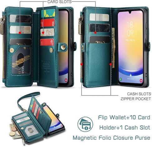 Defencase Compatible with Galaxy A25 5G Case Wallet with RFID Blocking Card Holder for Women Men, PU Leather Magnetic Snap Flip Zipper Strap Wallet Phone Case Fit for Samsung Galaxy A25 5G, Black in Saudi Arabia