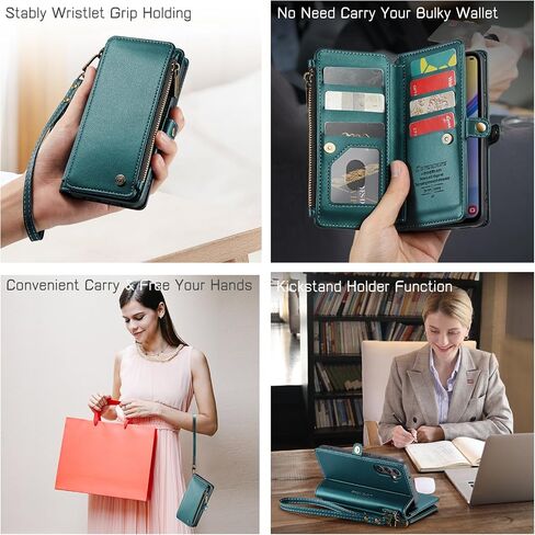Defencase Compatible with Galaxy A25 5G Case Wallet with RFID Blocking Card Holder for Women Men, PU Leather Magnetic Snap Flip Zipper Strap Wallet Phone Case Fit for Samsung Galaxy A25 5G, Black in Saudi Arabia