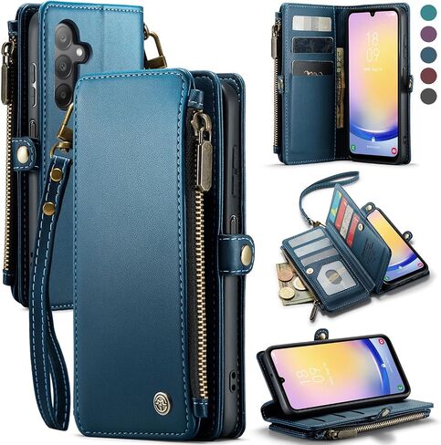 Defencase Compatible with Galaxy A25 5G Case Wallet with RFID Blocking Card Holder for Women Men, PU Leather Magnetic Snap Flip Zipper Strap Wallet Phone Case Fit for Samsung Galaxy A25 5G, Black in Saudi Arabia
