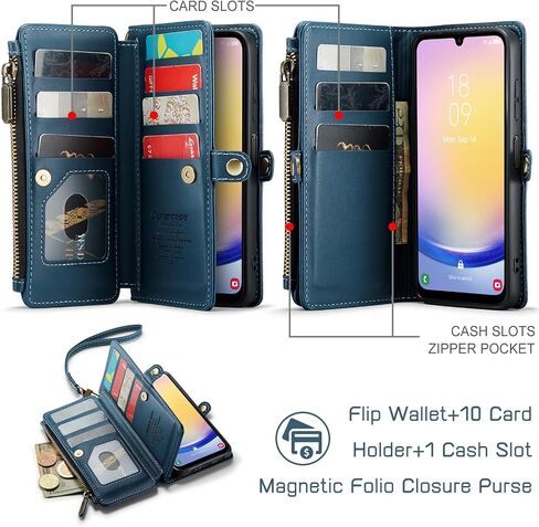 Defencase Compatible with Galaxy A25 5G Case Wallet with RFID Blocking Card Holder for Women Men, PU Leather Magnetic Snap Flip Zipper Strap Wallet Phone Case Fit for Samsung Galaxy A25 5G, Black in Saudi Arabia