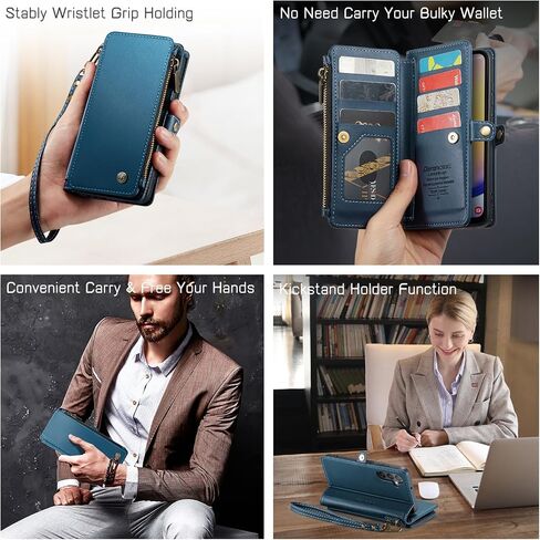 Defencase Compatible with Galaxy A25 5G Case Wallet with RFID Blocking Card Holder for Women Men, PU Leather Magnetic Snap Flip Zipper Strap Wallet Phone Case Fit for Samsung Galaxy A25 5G, Black in Saudi Arabia