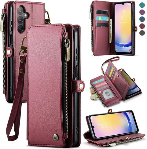 Defencase Compatible with Galaxy A25 5G Case Wallet with RFID Blocking Card Holder for Women Men, PU Leather Magnetic Snap Flip Zipper Strap Wallet Phone Case Fit for Samsung Galaxy A25 5G, Black in Saudi Arabia