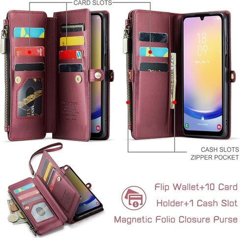 Defencase Compatible with Galaxy A25 5G Case Wallet with RFID Blocking Card Holder for Women Men, PU Leather Magnetic Snap Flip Zipper Strap Wallet Phone Case Fit for Samsung Galaxy A25 5G, Black in Saudi Arabia
