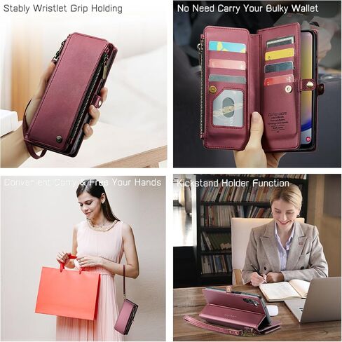 Defencase Compatible with Galaxy A25 5G Case Wallet with RFID Blocking Card Holder for Women Men, PU Leather Magnetic Snap Flip Zipper Strap Wallet Phone Case Fit for Samsung Galaxy A25 5G, Black in Saudi Arabia