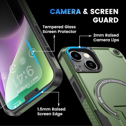 Caka for iPhone 13 / iPhone 14 Case with [Invisible Kickstand] [Compatible with MagSafe], iPhone 13 Case with HD Screen Protector Military Grade Drop Protection Case for iPhone 14 6.1 inch Black in Saudi Arabia