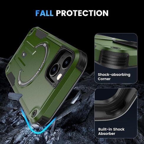 Caka for iPhone 13 / iPhone 14 Case with [Invisible Kickstand] [Compatible with MagSafe], iPhone 13 Case with HD Screen Protector Military Grade Drop Protection Case for iPhone 14 6.1 inch Black in Saudi Arabia
