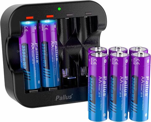 Pallus Rechargeable Lithium AA Batteries, 2 Pack 1.5V Double A Lithium-Ion Batteries for Blink Camera, Home Office Device, 3500mWh High Capacity, Super Long Lasting, Over Cycle 1600, Constant Output in Saudi Arabia