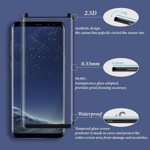 2 Pack Galaxy S8 Screen Protector, [3D Curved] [Anti Scratch][HD Clear] Tempered Glass Screen Protector for Samsung Galaxy S8 in Saudi Arabia