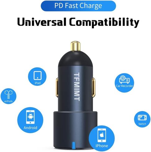 60w Car Phone Charger, USB C Car Charger, Three Charging Ports Car Charger, Cigarette Lighter USB Ultra Fast Charger with 1m Charging Cable for iPhone Ipad Samsung Android and Other Mobile Devices. in Saudi Arabia
