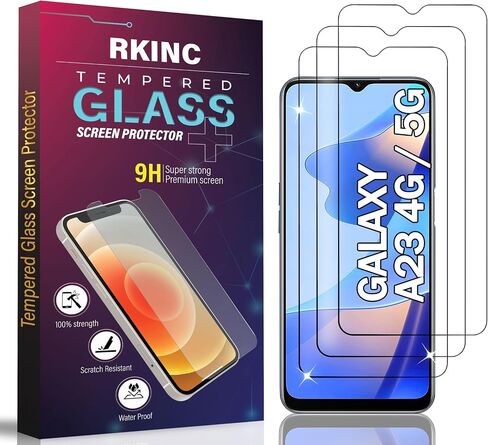 واقي شاشة RKINC [عبوة من 3 قطع] لهاتف Samsung Galaxy A23 5G / 4G، وGalaxy A23 5G UW، واقي شاشة من الزجاج المقسى، 0.33 مم [ضمان مدى الحياة] [خالي من الفقاعات] [مضاد للخدش] [مضاد للكسر] in Saudi Arabia