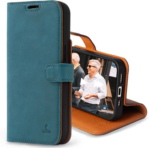 Snakehive Leather Wallet for iPhone 15 - Real Leather Wallet Phone Case - Genuine Leather with Viewing Stand and 3 Card Holder - Flip Folio Cover with Card Slot (Teal) in Saudi Arabia