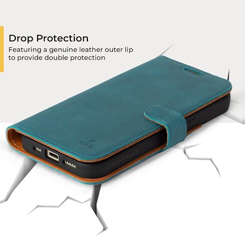 Snakehive Leather Wallet for iPhone 15 - Real Leather Wallet Phone Case - Genuine Leather with Viewing Stand and 3 Card Holder - Flip Folio Cover with Card Slot (Teal) in Saudi Arabia