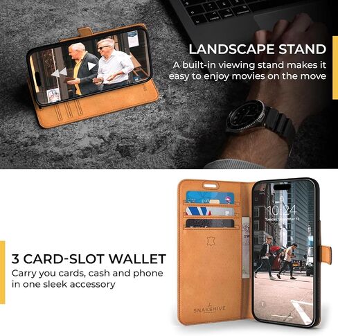 Snakehive Leather Wallet for iPhone 15 - Real Leather Wallet Phone Case - Genuine Leather with Viewing Stand and 3 Card Holder - Flip Folio Cover with Card Slot (Teal) in Saudi Arabia