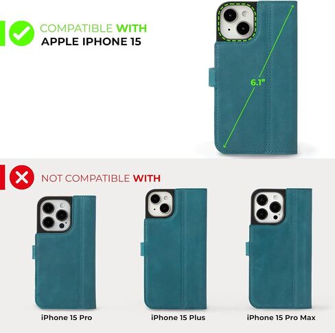 Snakehive Leather Wallet for iPhone 15 - Real Leather Wallet Phone Case - Genuine Leather with Viewing Stand and 3 Card Holder - Flip Folio Cover with Card Slot (Teal) in Saudi Arabia