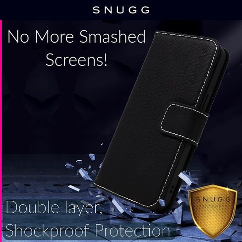 Snugg iPhone 15 Case Wallet – Folding Wallet Case with 3 Card Slots, Magnet Closure, and Phone Stand Function – Leather, TPU, and Nubuck iPhone 15 Wallet Case – Black in Saudi Arabia
