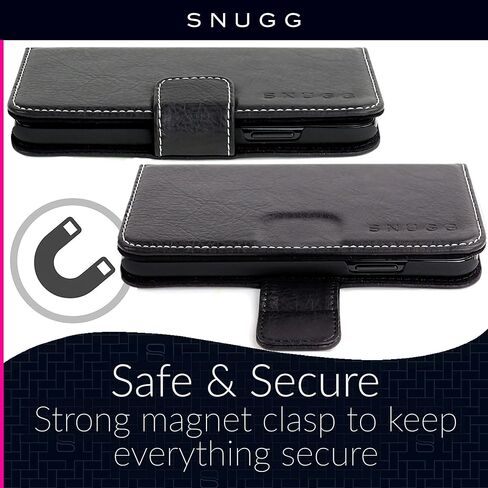 Snugg iPhone 15 Case Wallet – Folding Wallet Case with 3 Card Slots, Magnet Closure, and Phone Stand Function – Leather, TPU, and Nubuck iPhone 15 Wallet Case – Black in Saudi Arabia