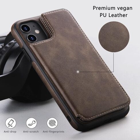 Design for iPhone 12 & iPhone 12 Pro Wallet Case with Card Holder Luxury Leather Kickstand Card Slots Double Magnetic Clasp Shockproof Cover 2020 6.1 Inch (Dark Brown) in Saudi Arabia