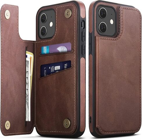 Design for iPhone 12 & iPhone 12 Pro Wallet Case with Card Holder Luxury Leather Kickstand Card Slots Double Magnetic Clasp Shockproof Cover 2020 6.1 Inch (Dark Brown) in Saudi Arabia