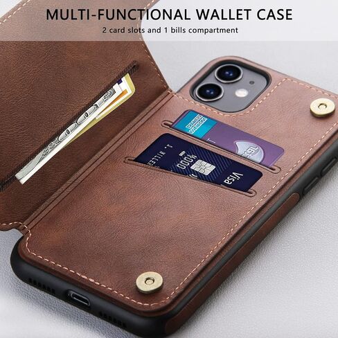 Design for iPhone 12 & iPhone 12 Pro Wallet Case with Card Holder Luxury Leather Kickstand Card Slots Double Magnetic Clasp Shockproof Cover 2020 6.1 Inch (Dark Brown) in Saudi Arabia