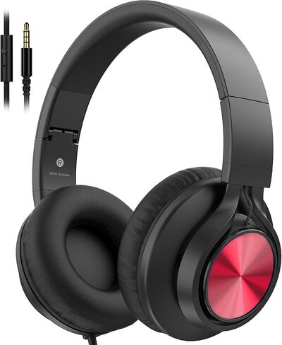 AILIHEN A8 سماعات رأس سلكية، سماعات فوق الأذن مع ميكروفون للطلاب، الفصل الدراسي، السفر، التعلم قابل للتعديل، صوت ستيريو عالي الدقة قابل للطي 3.5 مم للهواتف الذكية، Chromebook، الكمبيوتر المحمول (أحمر) in Kuwait