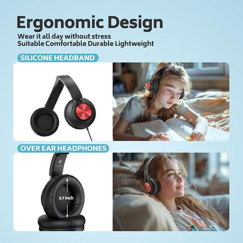 AILIHEN A8 سماعات رأس سلكية، سماعات فوق الأذن مع ميكروفون للطلاب، الفصل الدراسي، السفر، التعلم قابل للتعديل، صوت ستيريو عالي الدقة قابل للطي 3.5 مم للهواتف الذكية، Chromebook، الكمبيوتر المحمول (أحمر) in Kuwait