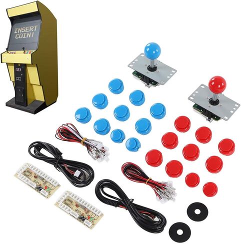 مجموعة ألعاب الأركيد من Sanpyl 2 Player DIY، 2 × رأس كروي وعصا تحكم وحشية | 16 × 30 زر | 4 × 24 أزرار | 2 × سلك هزاز | 20 × سلك توصيل الزر | 2 × شريحة وكابل عصا التحكم USB in Saudi Arabia