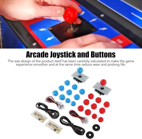 مجموعة ألعاب الأركيد من Sanpyl 2 Player DIY، 2 × رأس كروي وعصا تحكم وحشية | 16 × 30 زر | 4 × 24 أزرار | 2 × سلك هزاز | 20 × سلك توصيل الزر | 2 × شريحة وكابل عصا التحكم USB in Saudi Arabia