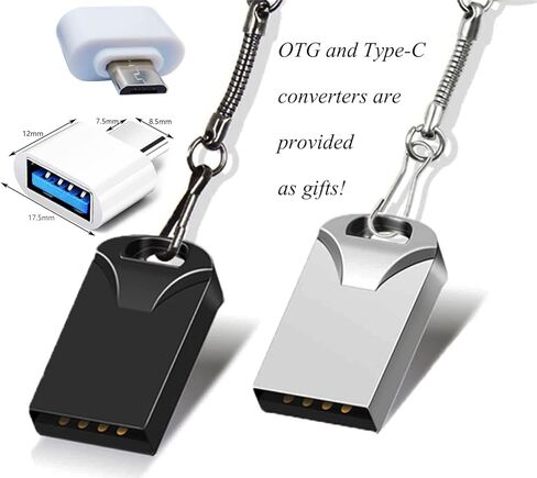 محركات أقراص فلاش USB صغيرة سعة 2 جيجابايت، محركات أقراص ذاكرة الإبهام مع محول OTG ونوع C (أسود) in Kuwait