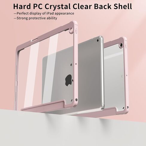 JKSML New Clear iPad 10.2 inch Case for iPad 9th/8th/7th Generation 2021/2020/2019 with Pencil Holder, [Auto WAKE/SLEEP] Transparent Hard PC Back Shell Lightweight Slim Trifold Stand Cover, Pink in Kuwait
