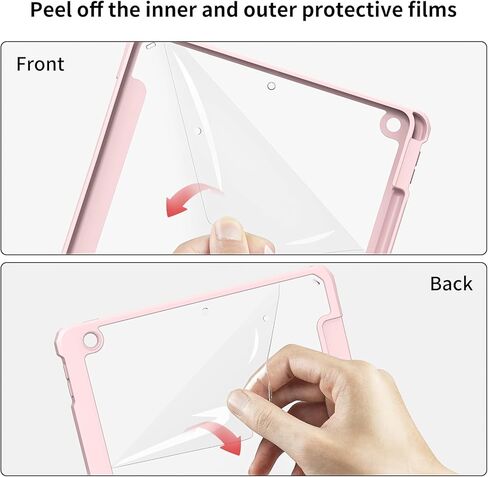JKSML New Clear iPad 10.2 inch Case for iPad 9th/8th/7th Generation 2021/2020/2019 with Pencil Holder, [Auto WAKE/SLEEP] Transparent Hard PC Back Shell Lightweight Slim Trifold Stand Cover, Pink in Kuwait
