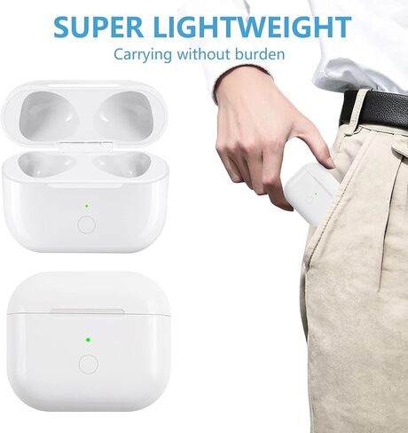 علبة شحن بديلة متوافقة مع AirPods الجيل الثالث، حافظة شاحن AirPods 3 اللاسلكية مع زر مزامنة الاقتران بدون سماعات أذن، أبيض in Kuwait