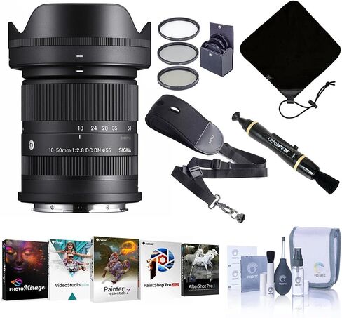 Sigma 18-50mm f/2.8 DC DN Contemporary Lens for L Mount, Bundle with ProOptic 55mm Filter Kit, Lens Cleaner, Lens Wrap, NS-3 Sling Strap, Cleaning Kit, PC Software Kit in Saudi Arabia