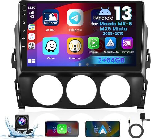 [2G+64G] ستيريو Hikity Android 13 لسيارة Mazda MX-5 Miata (2009-2015)، راديو GPS بشاشة لمس 9 بوصات مع Carplay Android Auto WiFi Bluetooth RDS احتياطية in Saudi Arabia