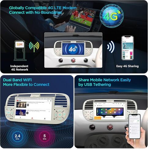 XTRONS for Fiat 500 2007-2015 Radio Car Play, Android 13 Car Stereo for Fiat 500 Replacement, 7 Inch Touch Screen Car Radio Head Unit Built-in DSP Car Play Android Auto(Cream) in Saudi Arabia