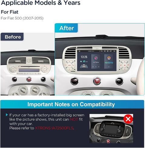 XTRONS for Fiat 500 2007-2015 Radio Car Play, Android 13 Car Stereo for Fiat 500 Replacement, 7 Inch Touch Screen Car Radio Head Unit Built-in DSP Car Play Android Auto(Cream) in Saudi Arabia