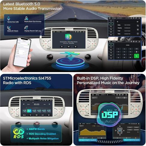 XTRONS for Fiat 500 2007-2015 Radio Car Play, Android 13 Car Stereo for Fiat 500 Replacement, 7 Inch Touch Screen Car Radio Head Unit Built-in DSP Car Play Android Auto(Cream) in Saudi Arabia