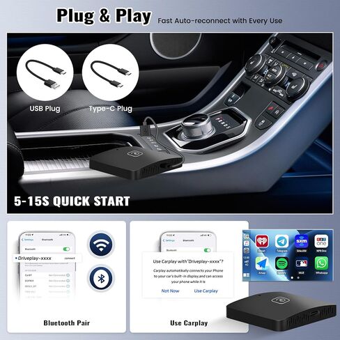 محول CarPlay اللاسلكي للسيارات يحول CarPlay السلكي من المصنع إلى لاسلكي، أحدث التوصيل والتشغيل لعام 2024 محول Dongle Car Play اللاسلكي سريع وسهل الاستخدام، للسيارات من 2016 وiPhone iOS 10+ in Saudi Arabia